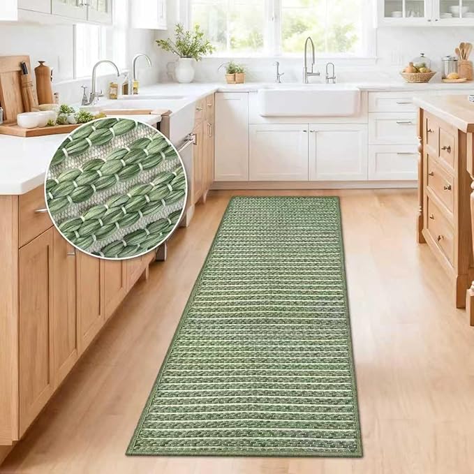 Sage Green Runners for Kitchen 24"x60" Non Slip Braided Long Bathroom Runner,Washable Boho Kitchen Mats for Floor,Luxury Hallway Runner Rug,Floor Carpet for Indoor,Backdoor Living Room