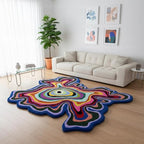 Irregular Shaped Handmade Wool Rug | Modern Colourful Stripe Premium Area Rug Perfect for Home Decor (Multi B, 7x7 ft)