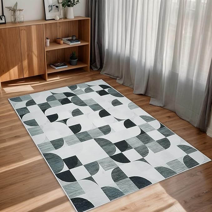 3x5 Rugs Machine Washable, Ultra-Thin Area Rugs for Bedroom Entryway Living Room Bedside Low-Pile, Boho Small Throw Floor Carpet Non Slip Soft Indoor Rug Modern Abstract Gray