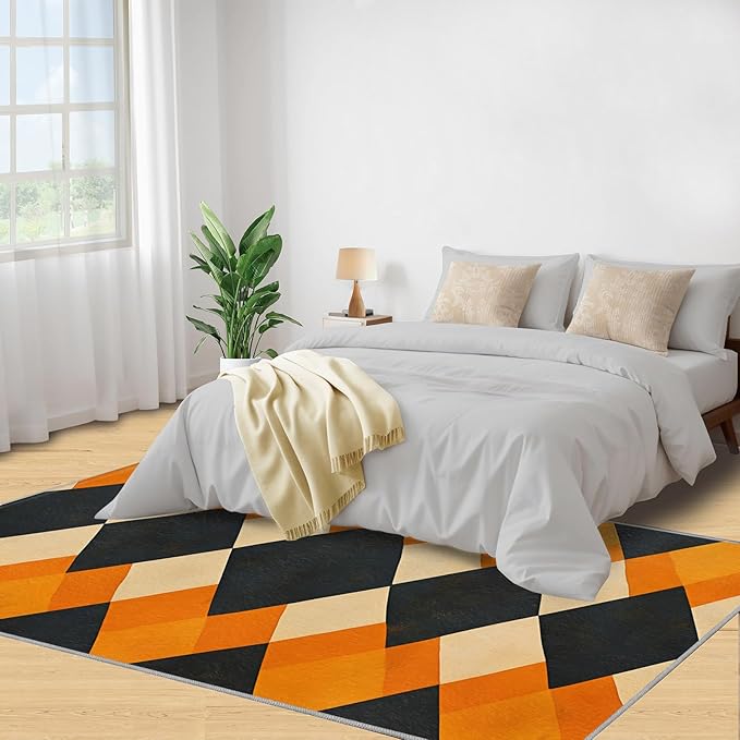 3x5 Geometric Dorm Rug - Diamond Shape Pattern Small Rugs for Bedroom, Modern Minimalism Area Rug Washable Non Slip for Bedroom Kitchen Living Room Entryway
