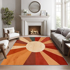 70s Rugs for Living Room - 7x10 ft, Retro Sun Rug, Mid Century Sun Area Rugs for Living Room Bedroom, Red and Orange Washable Rug Non-Slip Carpet, Boho Retro 70s Home Decor & Gifts