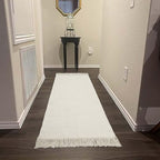 Collive 2x6 Runners for Hallway, Woven Reversible Washable Entryway Runner Rug, White/Beige Cotton Modern Farmhouse Laundry Room Carpet for Bathroom Sink Foyer Bedroom
