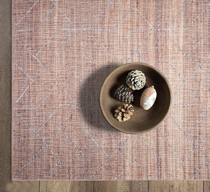 GLN Rugs Contemporary Collection - Machine Washable Area Rug, Contemporary Washable, Non Slip, Low Pile Chenille Rug, Living Room, Bedroom, Kitchen Rug (3' x 5' Terra/Brown)