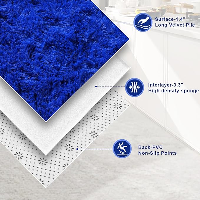 Extra Large 9x12 Feet Fuzzy Rug Blue Fluffy Rug for Living Room, Big Plush Non-Skid Shag Carpet, Soft Shaggy Rugs for Bedroom Indoor Modern Home Decor