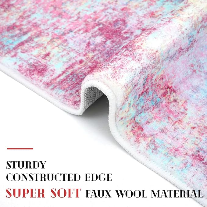 Modern Abstract Runner Rug 2x5, Machine Washable Blush Pink Sky for Girls Bedroom Ofiice Runner Non-Slip, Soft Hallway Rug Runner Thin Print Faux Wool Carpet for Entryway, Kitchen
