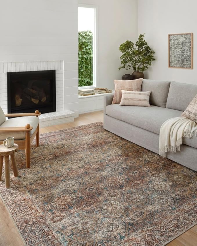 Loloi Amber Lewis Billie Collection, Aqua & Rust 6'-0" x 9'-0" Area Rug – Antique & Distressed Accent Rugs for Living Room, Bedroom, Entryway & Hallway, No Shed High Traffic Area Home Decor Rug