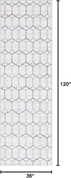 Rugs.com Lattice Trellis Collection Rug – 10 Ft Runner White Low-Pile Rug Perfect for Hallways, Entryways