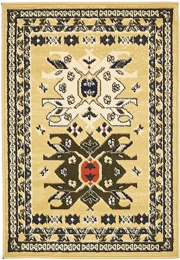 Unique Loom Taftan Collection Border Geometric Tribal Inspired Design Area Rug (2' 2 x 3' 0 Rectangular, Gold/ Gray)