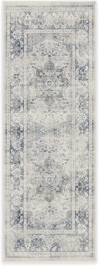 RUGGABLE Washable Vintage Runner Rug – Sarrah Blue Quartz 2.5x7, Stain-Resistant, Non-Slip Hallway Runner – Machine Washable Rug for Hallway, Entryway, Living Room & Kitchen–with Standard Pad