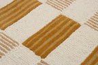 Hand-Tufted Wool Area Rug with Scalloped Edges, Neutral Beige Plaid Pattern, Cozy Soft Accent Rug for Living Room, Bedroom, and Nursery, Handmade Decorative Carpet, 1x1 Ft (Sample)