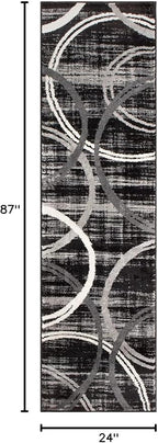 Rugshop Modern Wavy Circles Design Runner Rug, Non-Shedding Carpet for Hallway, Entryway, or Kitchen, Black, 2' x 7'2"