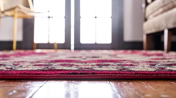 Unique Loom Taftan Collection Border Geometric Tribal Inspired Design Area Rug (9' 0 x 12' 0 Rectangular, Red/ Gold)