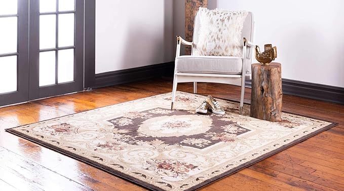 Unique Loom Versailles Collection Traditional Classic Floral Motif Area Rug (10' 0 x 10' 0 Square, Brown/ Ivory)