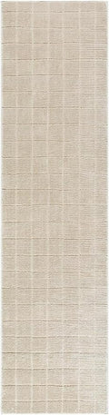 Livabliss x Our PNW Home Cascade Minimalist Grid Area Rug, 2'7" x 12', Light Beige