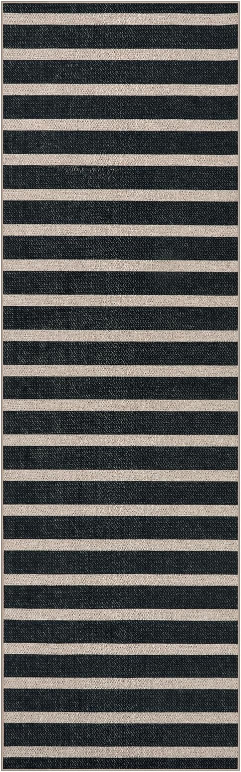 Lahome Striped Easy Jute Runner Rug, 2x8 Kitchen Rug Non Slip Washable Outdoor Runner for Entryway Indoor, Farmhouse Black Indoor Outdoor Carpet for Hallway 8ft Entry