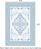 SOULFUL Medium Pile 4x6 Rugs for Living Room - Soft Foot Feel Area Rug - Mist Blue Boho Floral - Washable Non-Slip - Perfect for Bedroom Kids Room Under Dining Table Office