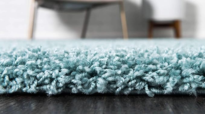 Unique Loom Solid Shag Collection Area Rug (8' Round, Light Slate Blue)