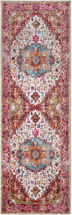 Runner Rug 2×6, Machine Washable Vintage Non-Slip Area Rug, Low Pile, Decorative Carpet Printed Floral Rugs for Living Room, Entryway, Kitchen, Bedroom, Plum
