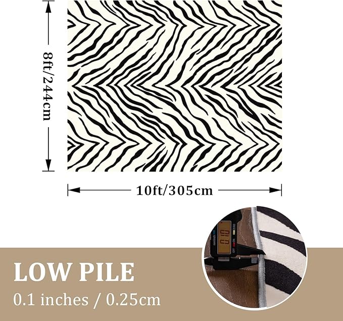 YIHOUSE Tiger Washable Area Rugs 8'x10', Black and Beige Modern Rug for Living Room, Bedroom, Ultra Thin Animal Stripe Print Rug for Girls Boys Nursery, Playroom, Dorm Room