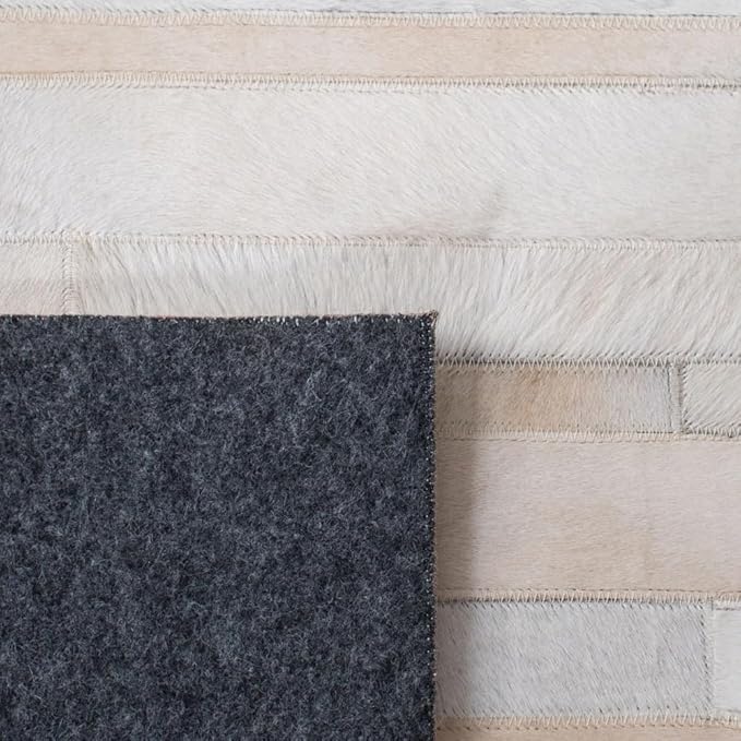 Cowhide Leather Rug for Living Room 9.9x14 Natural Leather Rug Modern Stripes Style Floor Carpet for Home Decor | Superior Indoor Area Rug, White