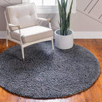 Unique Loom Davos Shag Collection Area Rug - Solid (4' 1" Round, Peppercorn)