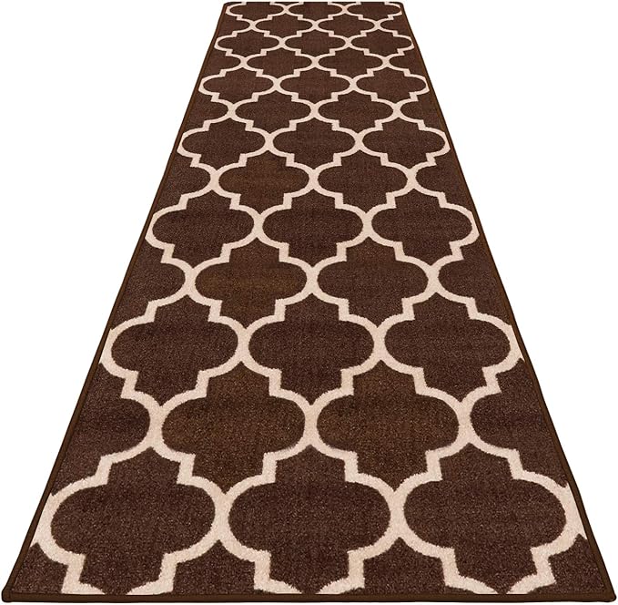 House, Home and More Skid-Resistant Carpet Runner – Moroccan Trellis Lattice – Coffee Brown & Vanilla Cream – 6 Feet X 26 Inches