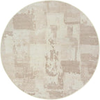 GLN Rugs Contemporary Collection - Machine Washable Area Rug, Contemporary Washable, Non Slip, Low Pile Chenille Rug, Living Room, Bedroom, Kitchen Rug (5'3" Round Abstract Tan)
