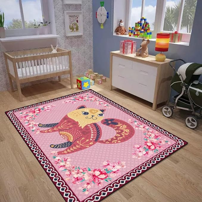 Cartoon Animal Pattern Area Rug Cute Cat Luxury Floral Decor for Carpet Farmhouse Bedroom Living Room Rugs Bathroom Kitchen Runner Mat Indoor Outdoor Non Slip Doormat 3' X 4'