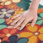 Erosebridal Groovy Flower Bathroom Rugs 70s Party Bath Mat Rainbow Floral Non Slip Bath Rugs Boho Hippie Fluffy Plush Rugs 20x32 Vintage Retro Party Shower Carpet for Girl Woman
