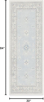 RUGGABLE Washable Vintage Runner Rug – Verena Soft Blue 2.5x7, Stain-Resistant, Non-Slip Hallway Runner – Machine Washable Rug for Hallway, Entryway, Living Room & Kitchen–with Standard Pad