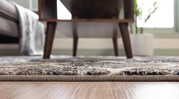 Rugs.com Lattice Frieze Collection Rug – 9' x 12' Blue Multi Medium Rug Perfect for Living Rooms, Large Dining Rooms, Open Floorplans