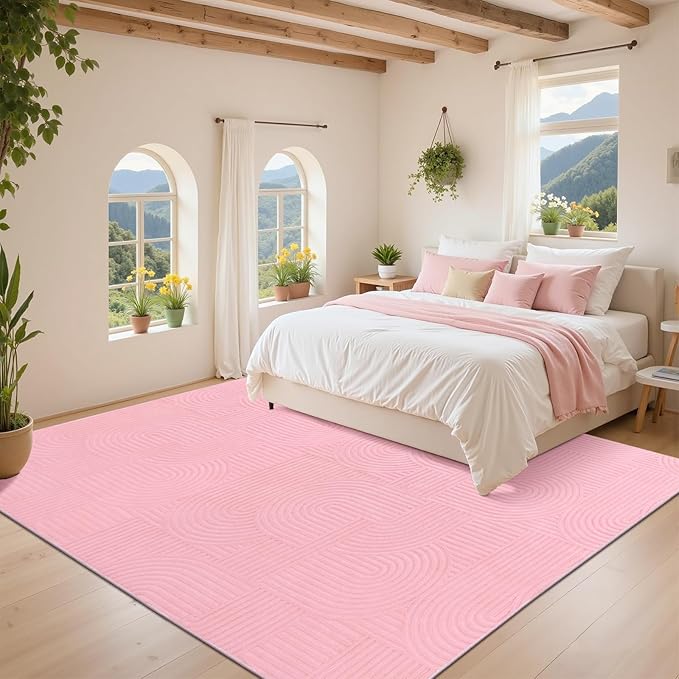 Pauwer 6x9 Washable Area Rugs for Living Room Modern Pink Solid Color Soft Fluffy Rugs for Bedroom Non Slip Boho Accent Indoor Mat Floor Carpet Cover for Kids Room Dining Room Kitchen Office, Pink