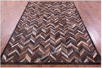 Modern Design Premium Cowhide Leather Carpet with Chevron Pattern, Area Rug (Natural Multi Brown, 8x10)