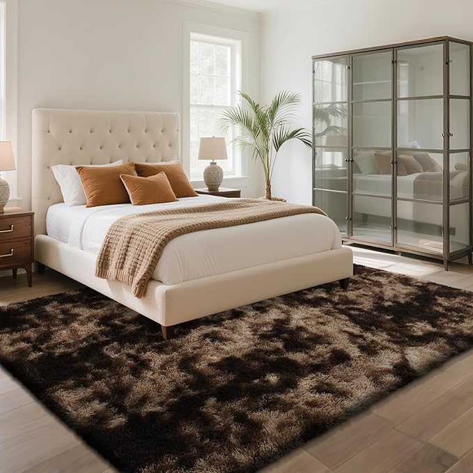 Fluffy Rug Shaggy Area Rug, Mottling Brown 5x8 Area Rugs for Bedroom, Small Bedside Rug, Soft Fluffy Shaggy Entryway Throw Rugs for Living Room Bedroom Kids Room Home Decor
