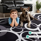 YIHOUSE 9x12 Ft Area Rugs, Concentric Circle Carpet Washable Rug, Black and White Geometric Design Rug for Extra Large Living Rooms, Great Rooms, Commercial Spaces Office Decor, Nonslip Non-Shedding