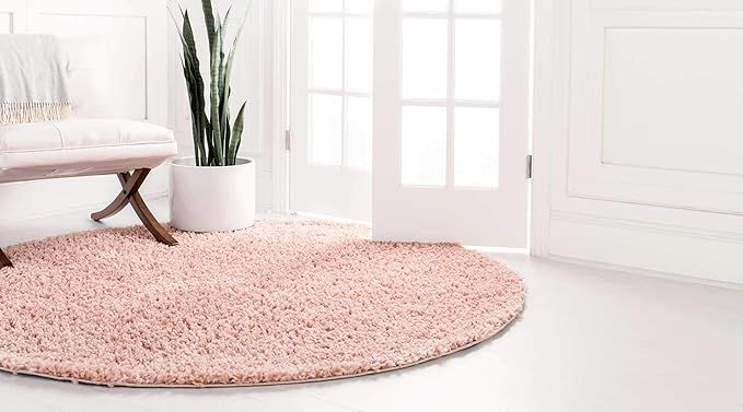 Unique Loom Davos Shag Collection Area Rug - Solid (4' 1" Round, Dusty Rose)