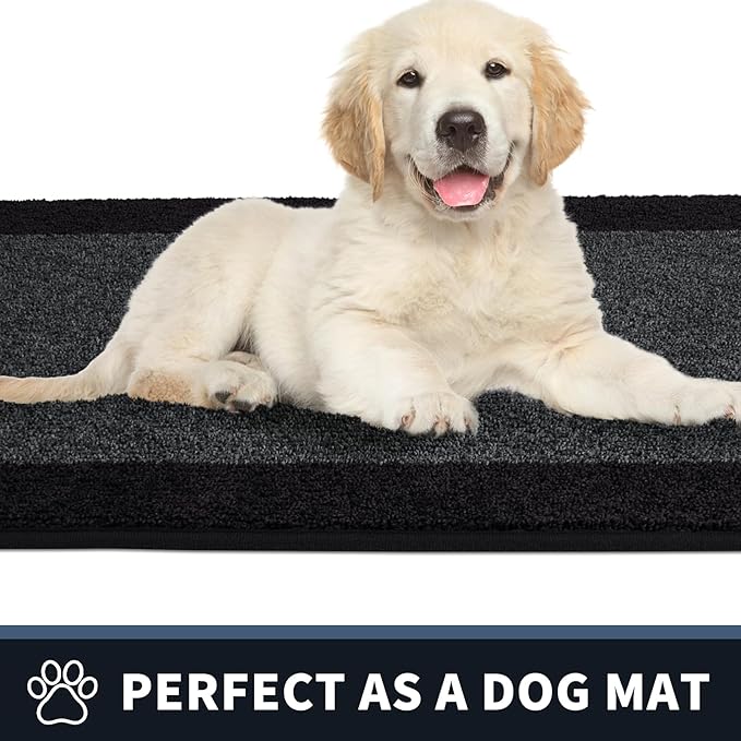 PURRUGS Dirt Trapping Door Mat 24" x 36", Non-Slip/Skid Machine Washable Entryway Rug, Shoes Scraper, Throw Rug, Super Absorbent Area Rug for Muddy Wet Shoes and Paws, Bluish Grey & Charcoal