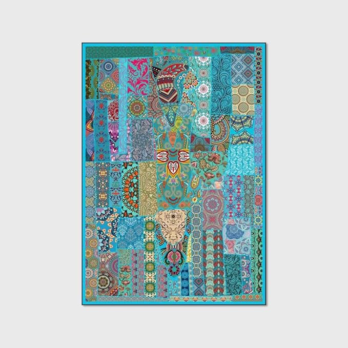 Vintage Boho Area Rugs Multicolor Ethnic Style Geometric Splicing Carpets Bedroom Living Room Kitchen Floor Mats Indoor Outdoor Non-Shedding Runner Rug Home Décor Carpet 5' X 9'