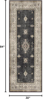 RUGGABLE Washable Vintage Runner Rug – Verena Dark Wood 2.5x7, Stain-Resistant, Non-Slip Hallway Runner – Machine Washable Rug for Hallway, Entryway, Living Room & Kitchen–with Cushioned Pad