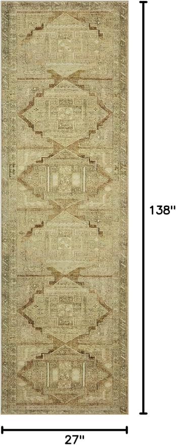 Loloi Magnolia Home by Joanna Gaines Sinclair Collection SIN-02 Khaki/Tobacco 2'-3" x 11'-6", .25" Pile Height, Machine Washable, Runner Rug