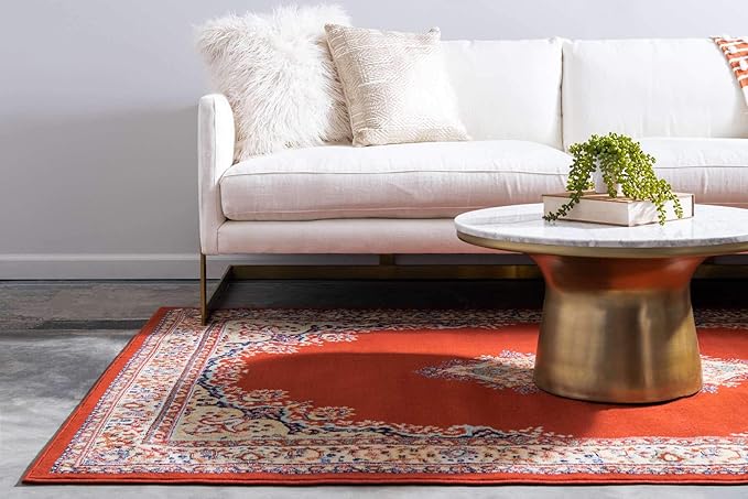 Unique Loom Reza Collection Traditional Persian Style Area Rug, 8 x 10 ft, Terracotta/Ivory