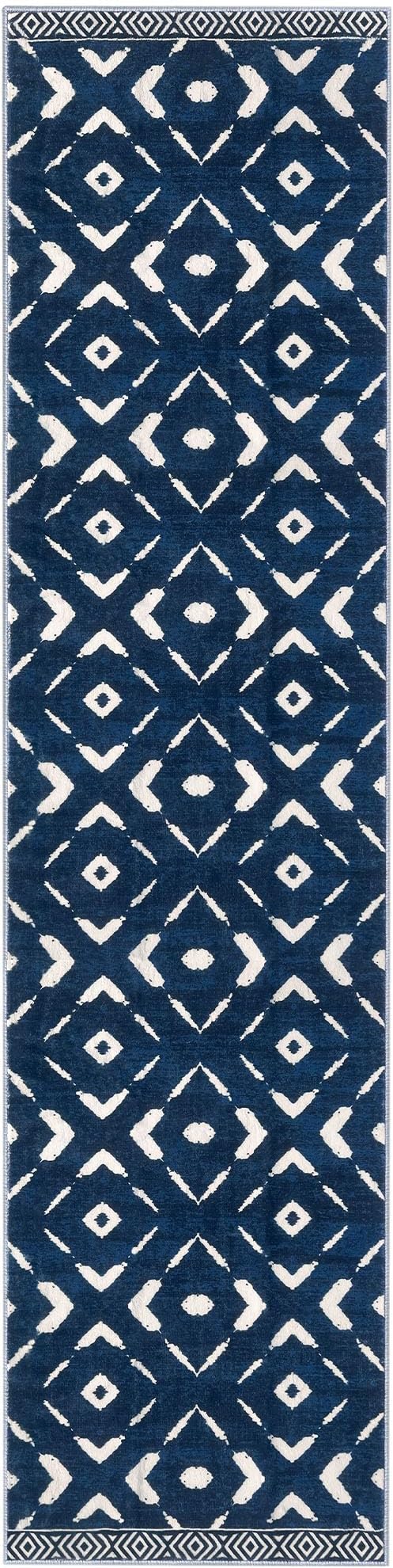 KILOCOCO Hallway Runner Rug 3x10 Runners for Hallways Washable Runner Soft Non Slip Printed Geometric Rubber Backed Low-Pile Rug Runners for Bedroom Kitchen Living Room Boho Rugs, Blue