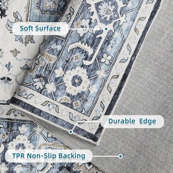 Dripex Vintage Washable Area Rug - 2x4 Indoor Door Mat Oriental Medallion Accent Throw Rug Distressed Foldable Non-Slip Low-Pile Bathroom Kitchen Rug for Entryway Laundry Room Living Room Bedroom