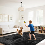 Fluffy Rug Shaggy Area Rug, Black 4x6 Area Rugs for Bedroom, Small Bedside Rug, Soft Fluffy Shaggy Entryway Throw Rugs for Living Room Bedroom Kids Room Home Decor