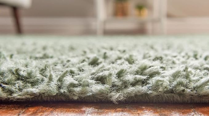 Unique Loom Davos Shag Collection Area Rug - Solid (10' Square, Sage)