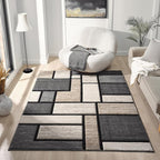 Geometric Area Rug - 5x7 Decorative Home & Office Rug - Indoor Carpet for Living Room, Bedroom, Family or Dining Room - Non-Fading Polyester Material, Stain-Proof - Beige Sand