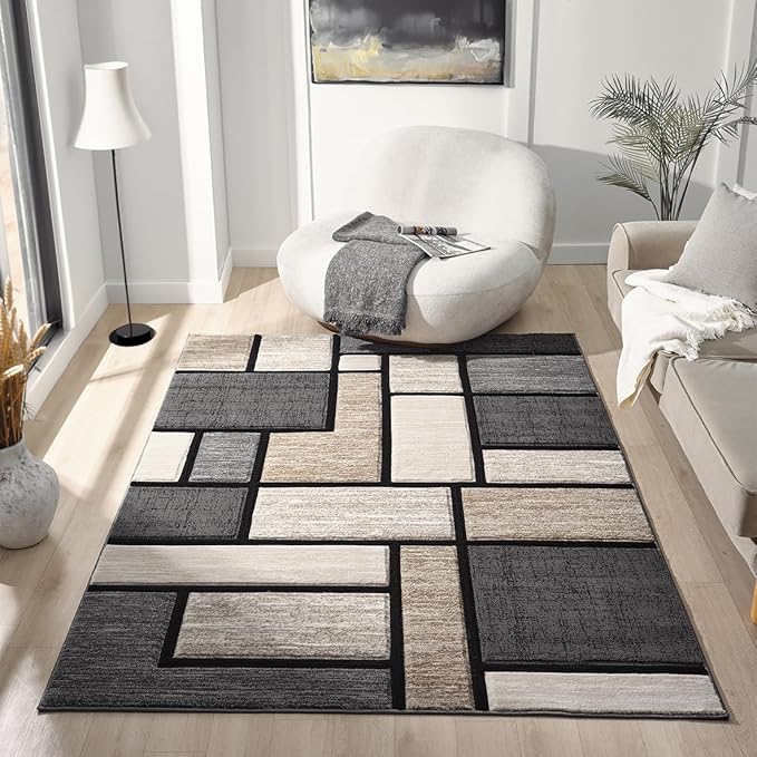 Geometric Carpet Runner - Decorative Hallway Rug for Home & Office - Indoor Carpet for Living Room, Dining Room - Non-Fading Polyester Material, Stain-Proof - Made in Turkey - Sand 2x7 ft