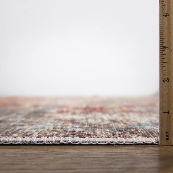 Bloom Rugs Caria Washable Non-Slip 5x7 Rug - Orange/Olive Beige Traditional Area Rug for Living Room, Bedroom, Dining Room, and Kitchen - Exact Size: 5' x 7'