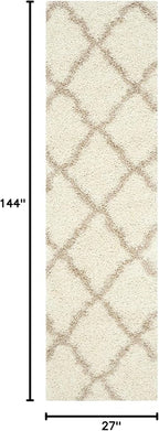 SAFAVIEH Dallas Shag Collection Runner Rug - 2'3" x 12', Ivory & Beige, Trellis Design, Non-Shedding & Easy Care, 1.5-inch Thick Ideal for High Traffic Areas in Living Room, Bedroom (SGD257B)
