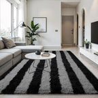 Zentavio Area Rugs for Living Room Large Rugs for Bedroom 6x9 Carpet Fluffy Fuzzy Soft Shag Aesthetic Plush High Pile Gray Throw Rug for Nursery Kids Room Dorm Horizontal Stripes Black Grey